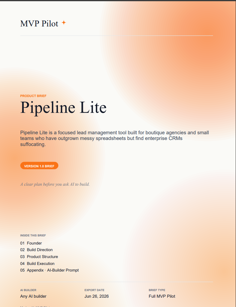 MVP Pilot brief — Cover Page