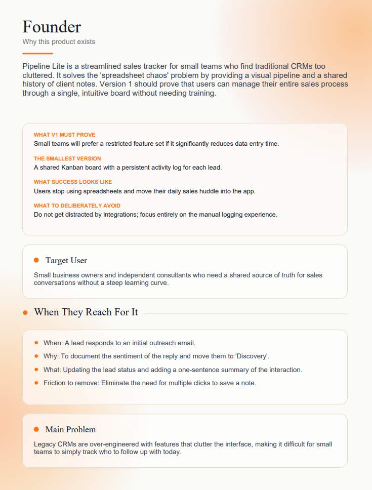 MVP Pilot brief — Founder Section